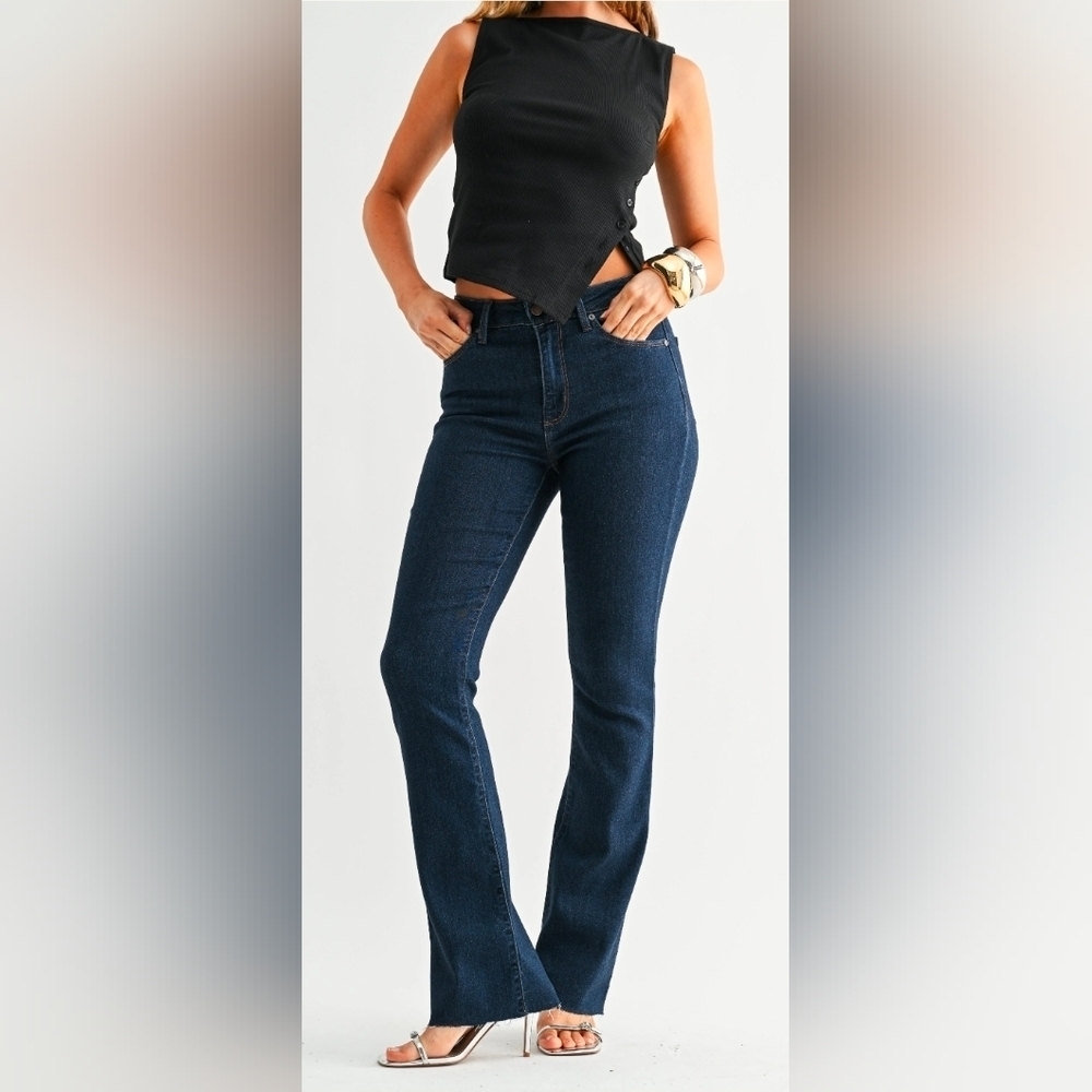 JBD Lola Slim Dark Wash, Raw Hem Jeans, Size 26